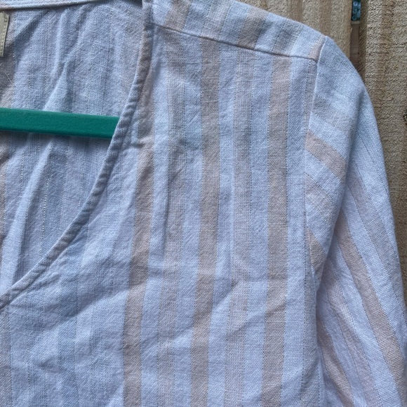 Cloth & Stone Linen Tie Sleeve Stripe Blouse Top - Picture 4 of 5